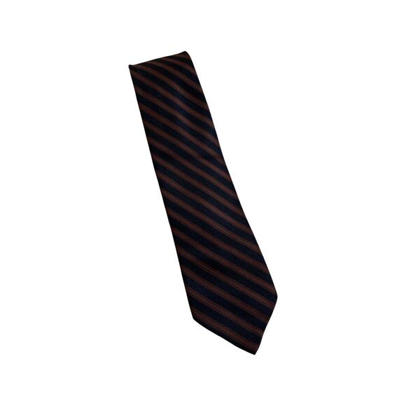 Vintage Hudson 1960s Skinny Brown Black Striped Silk Necktie - Picture 1 of 4